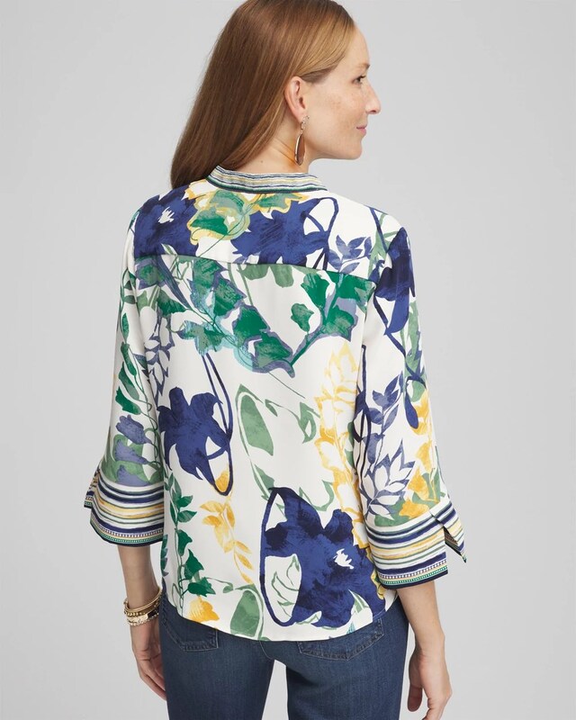 Mixed Print Mock V-Neck - image 3